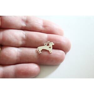 Sterling Silver Dog Charm - Dachshund with Heart, Silver Dachshund Heart Charm
